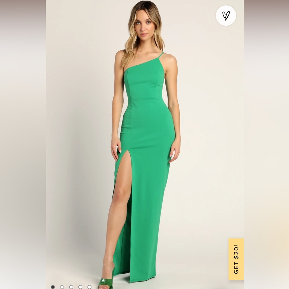 Lulus Maxi dress Formal Lulu’s- Keeper of My Heart Green One-Shoulder Maxi